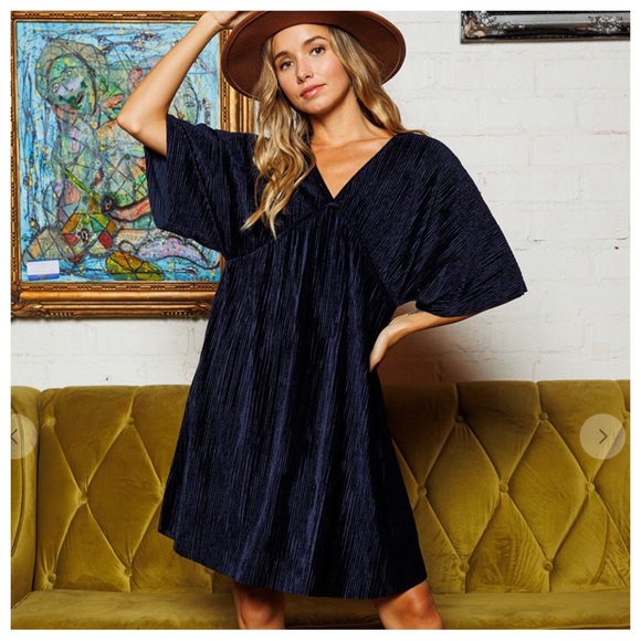 02 Absolutely Gorgeous Boho Velvet Rib V-neck Long Sleeve Dress - Picture 2 of 4